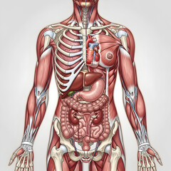 Human Anatomy Illustration Showing Muscles and Internal Organs