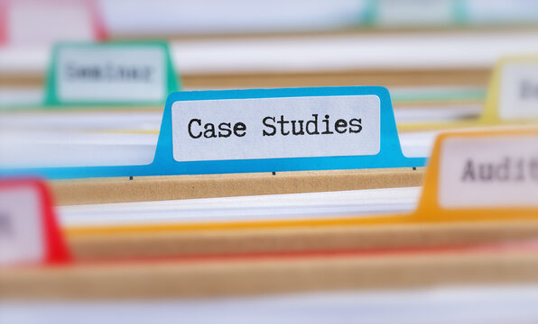 File folders with a tab labeled Case studies