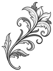 Fototapeta premium High-detail monochrome baroque vector ornament featuring realistic acanthus foliage and deep woodcut-style shading