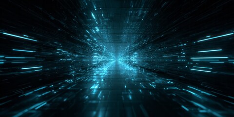 Rapid digital information streams create an abstract perspective into a glowing tunnel