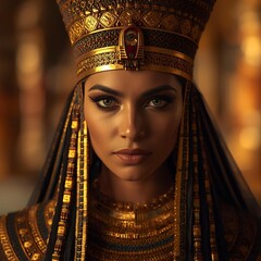 Imposing Portrait of Ancient Egyptian Queen in Full Regalia