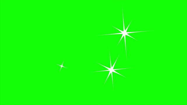 Twinkling stars animation, set of four star white cartoon, flat, vector, doodles style stars Blinking retro vector stars and starry night. Animation twinkling stars on a green background. 4k 