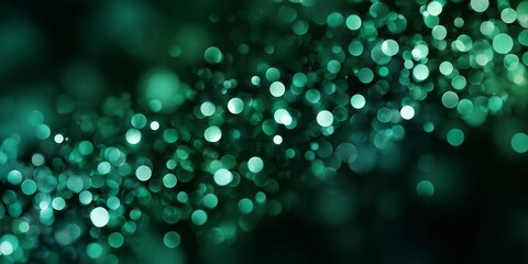 Numerous glowing teal circular shapes float across a dark abstract background