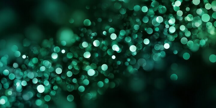 Numerous glowing teal circular shapes float across a dark abstract background