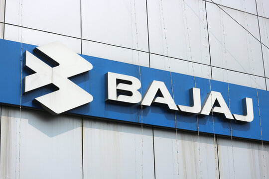 Close up of the Bajaj company logo and sign on a corporate building in Tirupati, Andhra Pradesh, India,  November 25, 2025