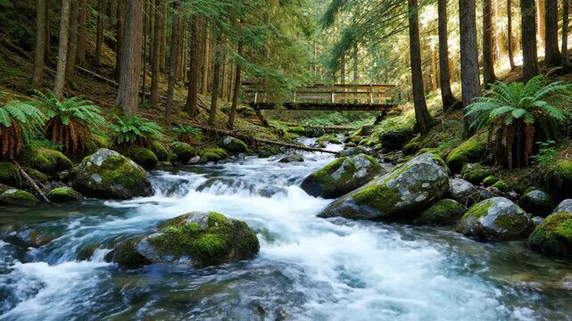 Serene Forest Stream 4K Video Majestic Nature's Beauty and Tranquil Waterscapes
