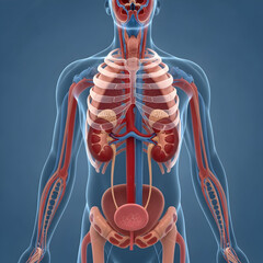 Human Anatomy Illustration Showing Circulatory and Skeletal Systems