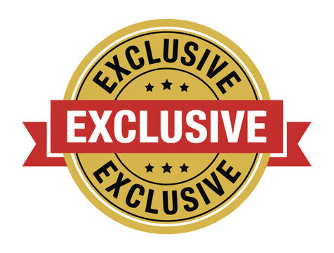 A circular gold badge with a red banner across the middle, both featuring the word "EXCLUSIVE" in bold white letters, signifying a special or limited offering.