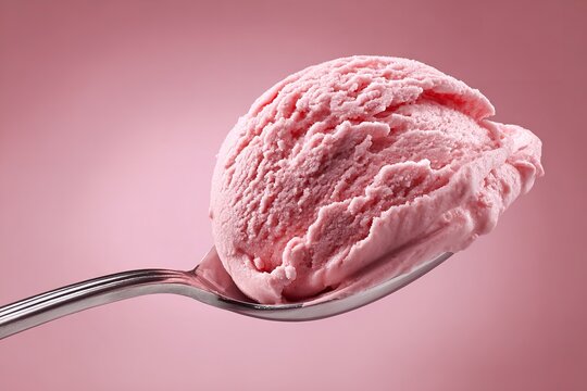 Indulge in this vibrant pink ice cream scoop, a sweet treat perfect for summer promotions and dessert menus, evoking joy and creamy delight on a pink background