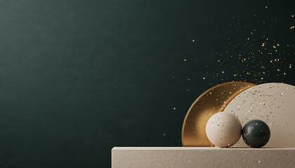 Elegant spheres shine with confetti against a sophisticated backdrop, perfect for adding a touch of luxury and celebration to any promotional project