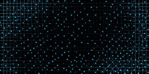 Illuminated digital matrix displays randomized data points across a dark background