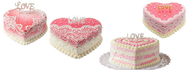 Heart-Shaped Cakes with Pink and White Frosting and "LOVE" Topper