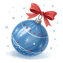  Christmas ornament, red Christmas ball, holiday decoration, Christmas ball, red bow, snowflake decoration, festive ornament, Christmas decor, white background, Xmas decoration, Christmas design, hol