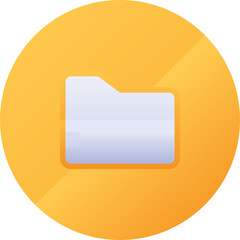 Clean minimalist digital folder icon graphic on a vibrant orange circular background with soft gradients and subtle shadows representing data storage and organization