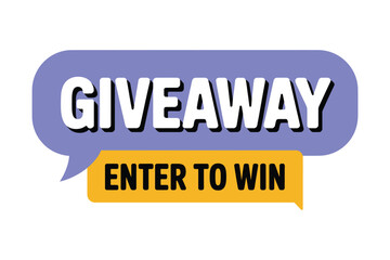 A stylized graphic displays the word GIVEAWAY in large white letters on a purple speech bubble, with the phrase ENTER TO WIN in yellow below it.