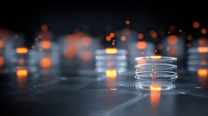Abstract digital data storage visualization with glowing orange and white elements.