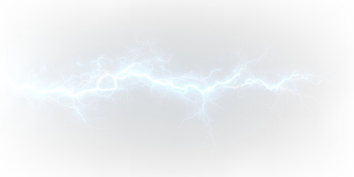 Bright blue glowing electric strike flash power thunder effect. PNG