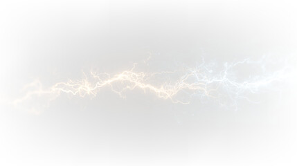 Bright orange and blue lightning bolts stretch across a transparent background, creating dynamic energy patterns suitable for various creative applications or digital projects.