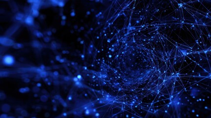 Abstract blue light network tunnel with bokeh effect background