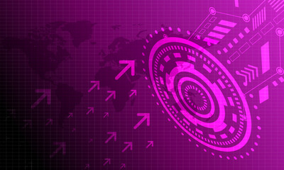 purple violet arrow with circle circuit cyberspace electronic with world map abstract high technology background
