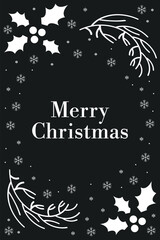 A Christmas frame made of fir branches, snowflakes, and puduba berries with the inscription "Christmas." Perfect for New Year's, winter holidays, and any party.