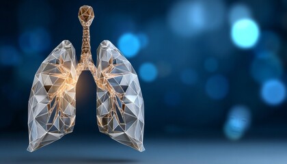 Abstract Illustration of Human Lungs with a Polygonal Design, Glowing Elements for Medical Visuals