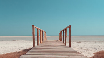 Fototapeta premium Wooden walkway leads to calm sea