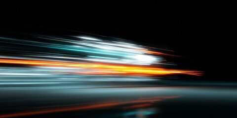 Bright streaks of light representing high-speed motion traverse a dark environment