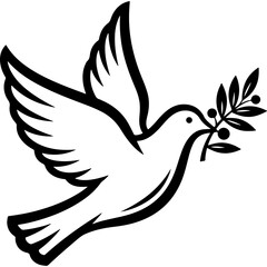 Obraz premium Woodcut Style Vector Illustration of a Flying Peace Dove with Olive Branch for Human Rights, Freedom, and Hope