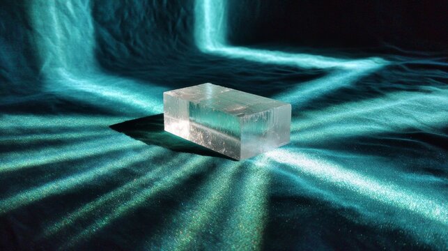 Real selenite crystal with neon grid overlay floating