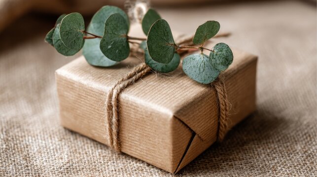 Rustic kraft gift box tied with jute twine - Powered by Adobe
