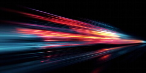 Intense streaks of vibrant red, orange, and blue light race across a deep black background symbolizing rapid movement.
