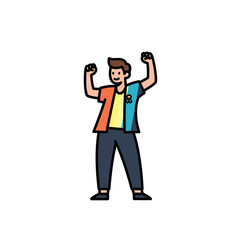 Obraz premium Excited man with fists raised in celebration.