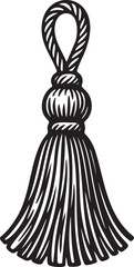 Linocut engraving of a tassel accessory for bdsm playful foreplay themes in bold monochrome style