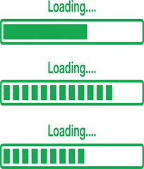 Green Loading Progress Bar Set - Vector Minimalist Interface Elements, Website Indicator, Download Status, Wait Time Symbol