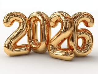 Shiny golden balloons form the year 2026, perfect for celebrating New Year's events, parties, or milestone anniversaries, Use it in promotional materials or decorations for celebratory occasions,