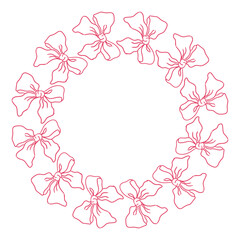 Pink line drawing shows bows arranged in a circular pattern around an open white center, perfect for adding custom text