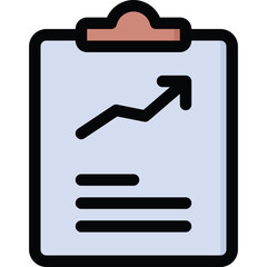 Clipboard with upward trending graph and financial data report showing business growth and analytics on a white background clean digital illustration