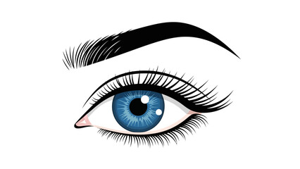 Fototapeta premium A closeup illustration of a bright blue human eye with black lashes and eyebrow