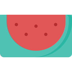 A Stylized Slice of Watermelon with a Vibrant Red Interior and Teal Rind Isolated on a Transparent Background Featuring Dark Seeds