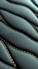 Obraz premium Close-up of a dark, quilted leather surface with visible golden stitching, creating an abstract, luxurious texture and pattern.
