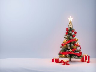 Festive christmas tree with gifts on snow, generous copy space
