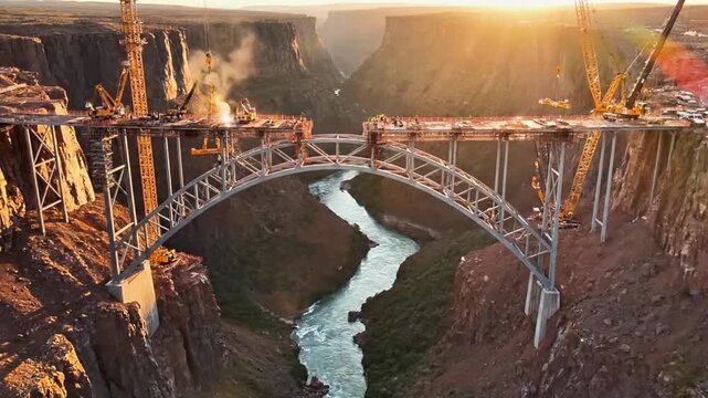 A bridge being built from both sides of a great divide, but not quite meeting in the middle