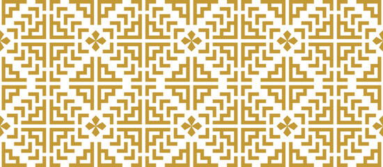 Gold seamless ethnic pattern, geometric background for fabric printing, background, wallpaper, carpet, clothing.