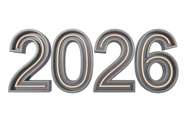 Welcome 2026 with this sleek chrome design perfect for invitations, banners, or digital celebrations that highlight a modern, stylish new year