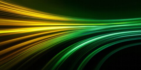 Energetic yellow and green light trails streak dynamically across a dark background.