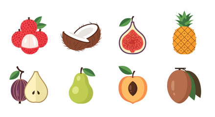 Assortment of colorful fruit illustrations for healthy eating and design