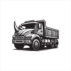Robust Rhinoceros Horned Dump Truck Vector Logo Illustration for Heavy Construction and Logistics Transport