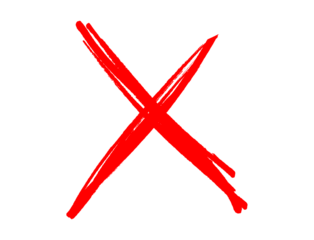 Red cross mark drawn with brush strokes. Hand-drawn X symbol isolated on white background. 