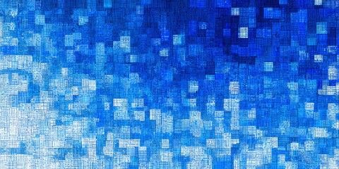 Fototapeta premium Digital pattern composed of many small blue and white squares forming a gradient